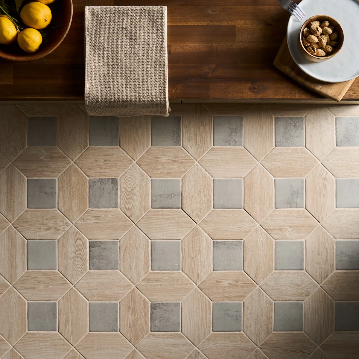 Morocco Oak Beige and Dove Gray Porcelain Tile - Square and Picket Shapes - Image 3