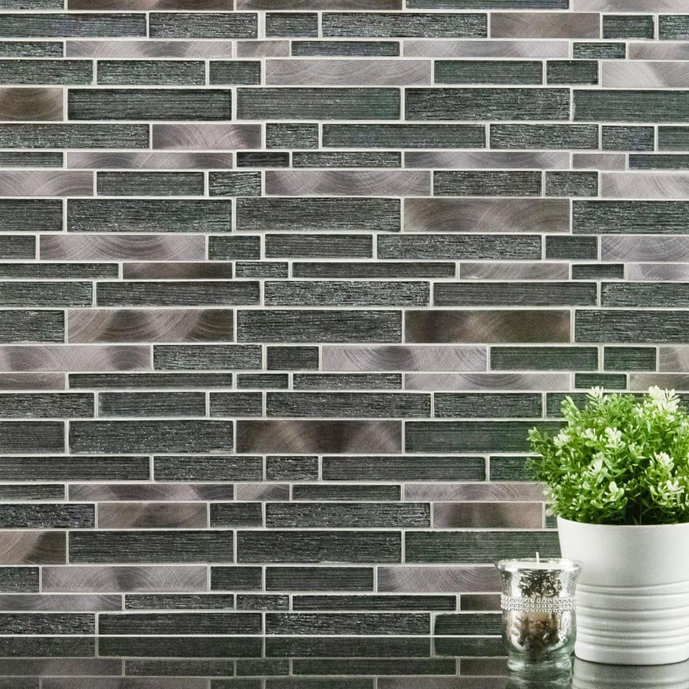MS International Volcanic Luxe Interlocking 12 x 12 Glass/Metal Mosaic Wall Tile, Mesh-Mounted - Image 2