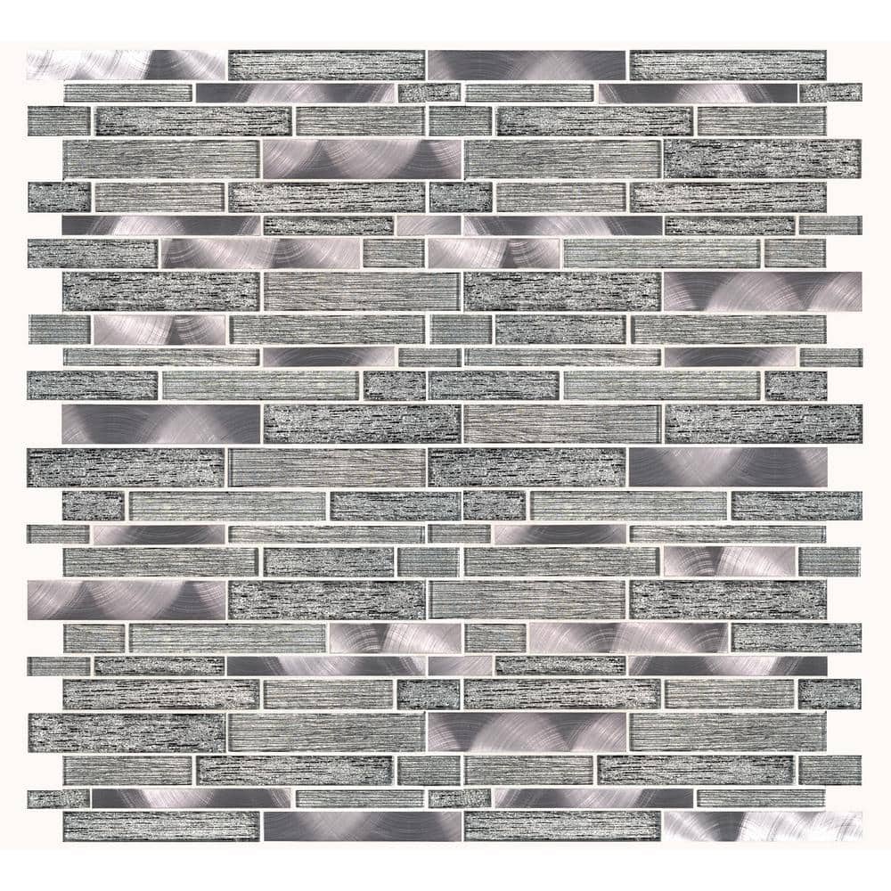 MS International Volcanic Luxe Interlocking 12 x 12 Glass/Metal Mosaic Wall Tile, Mesh-Mounted - Image 3