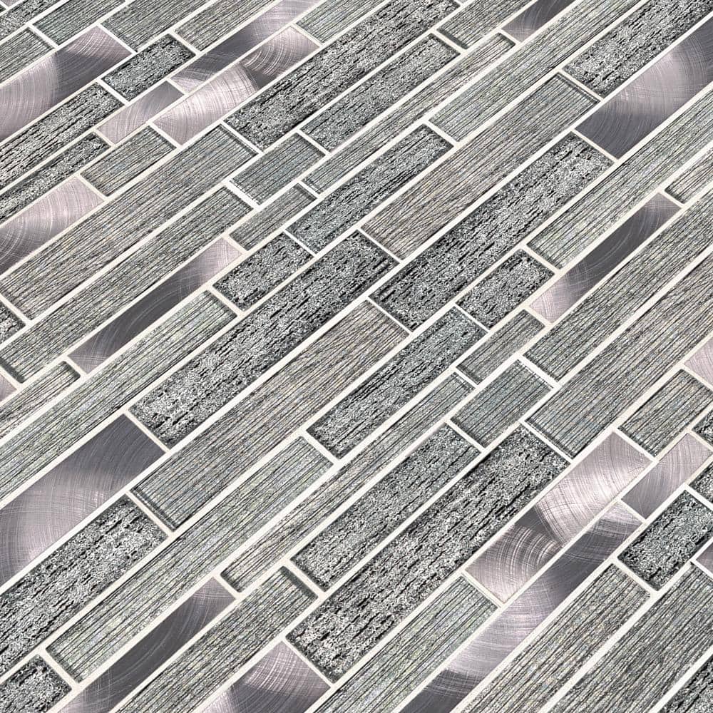 MS International Volcanic Luxe Interlocking 12 x 12 Glass/Metal Mosaic Wall Tile, Mesh-Mounted - Image 4