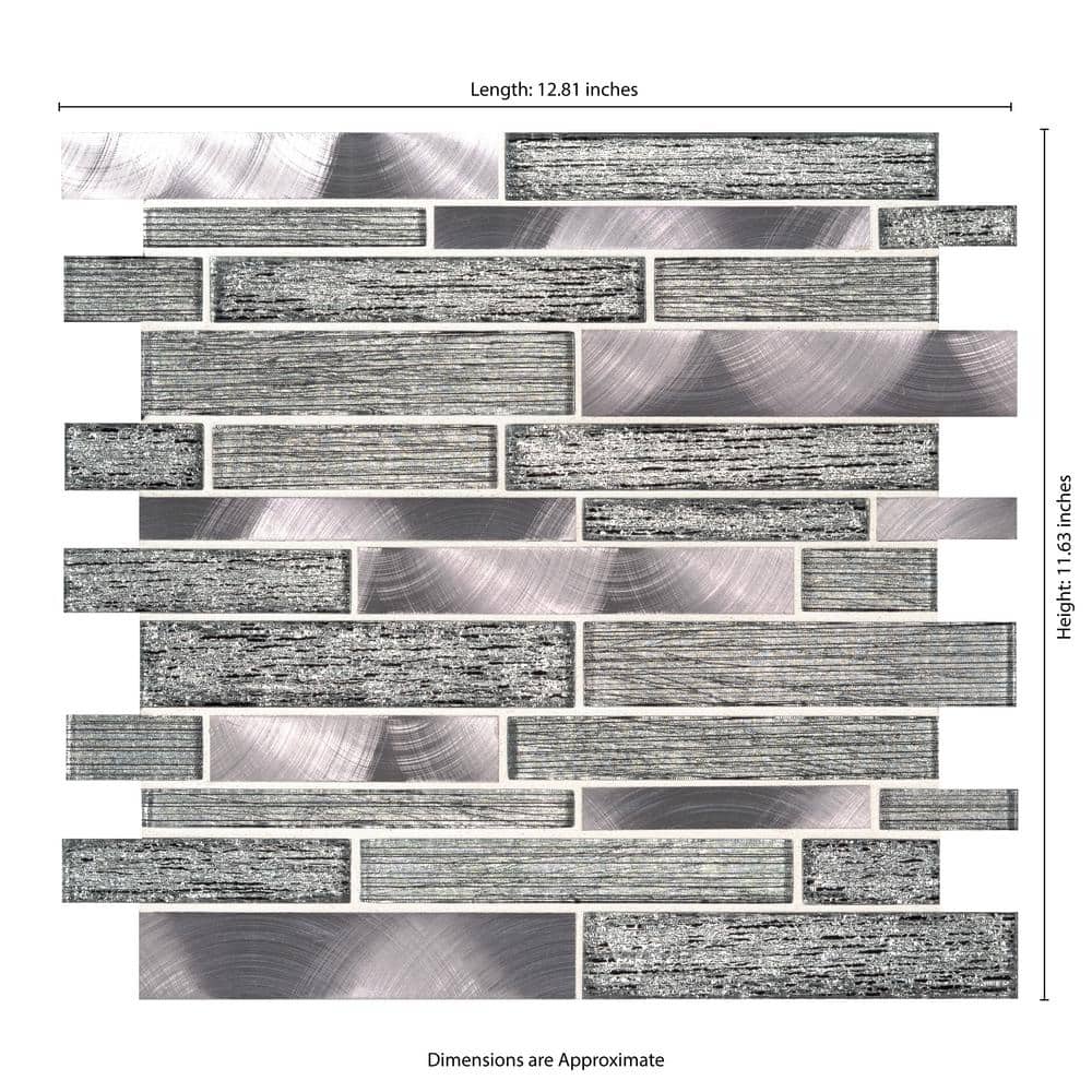 MS International Volcanic Luxe Interlocking 12 x 12 Glass/Metal Mosaic Wall Tile, Mesh-Mounted - Image 6