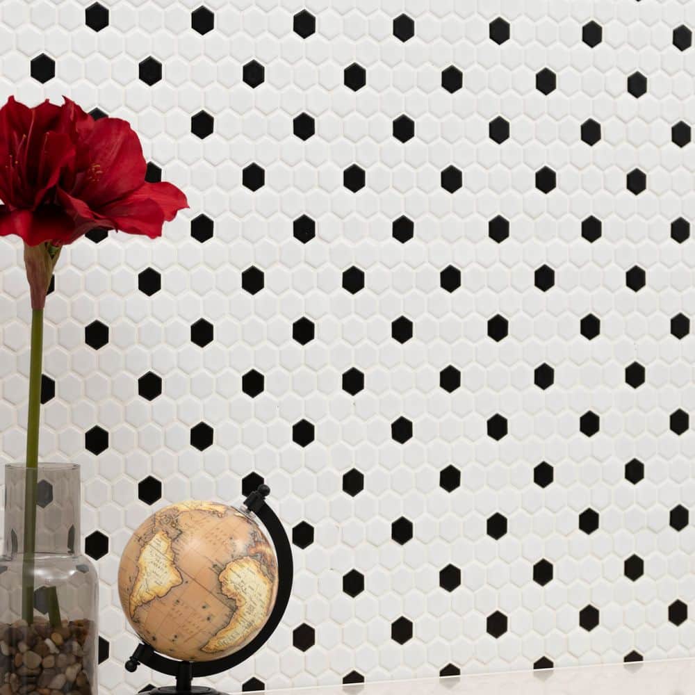 MSI Adelaide Hexagon Black and White Dot 10.16 in. x 11.71 in. Matte Porcelain Floor and Wall Mosaic Tile (12.45 sq. ft./Case) - Image 2
