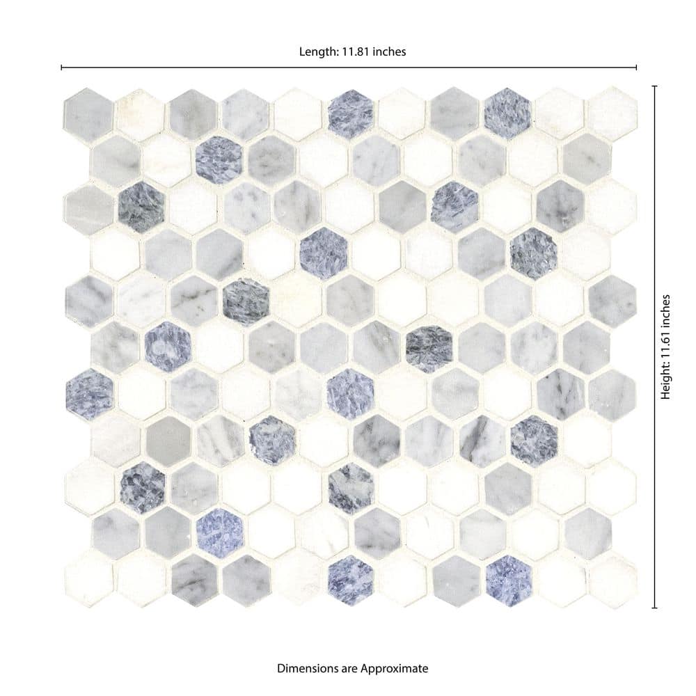MSI Azula Hexagon 11.81 in. x 11.61 in. x 10mm Polished Marble Mesh-Mounted Mosaic Tile (9.6 sq. ft. / Case) - Image 8
