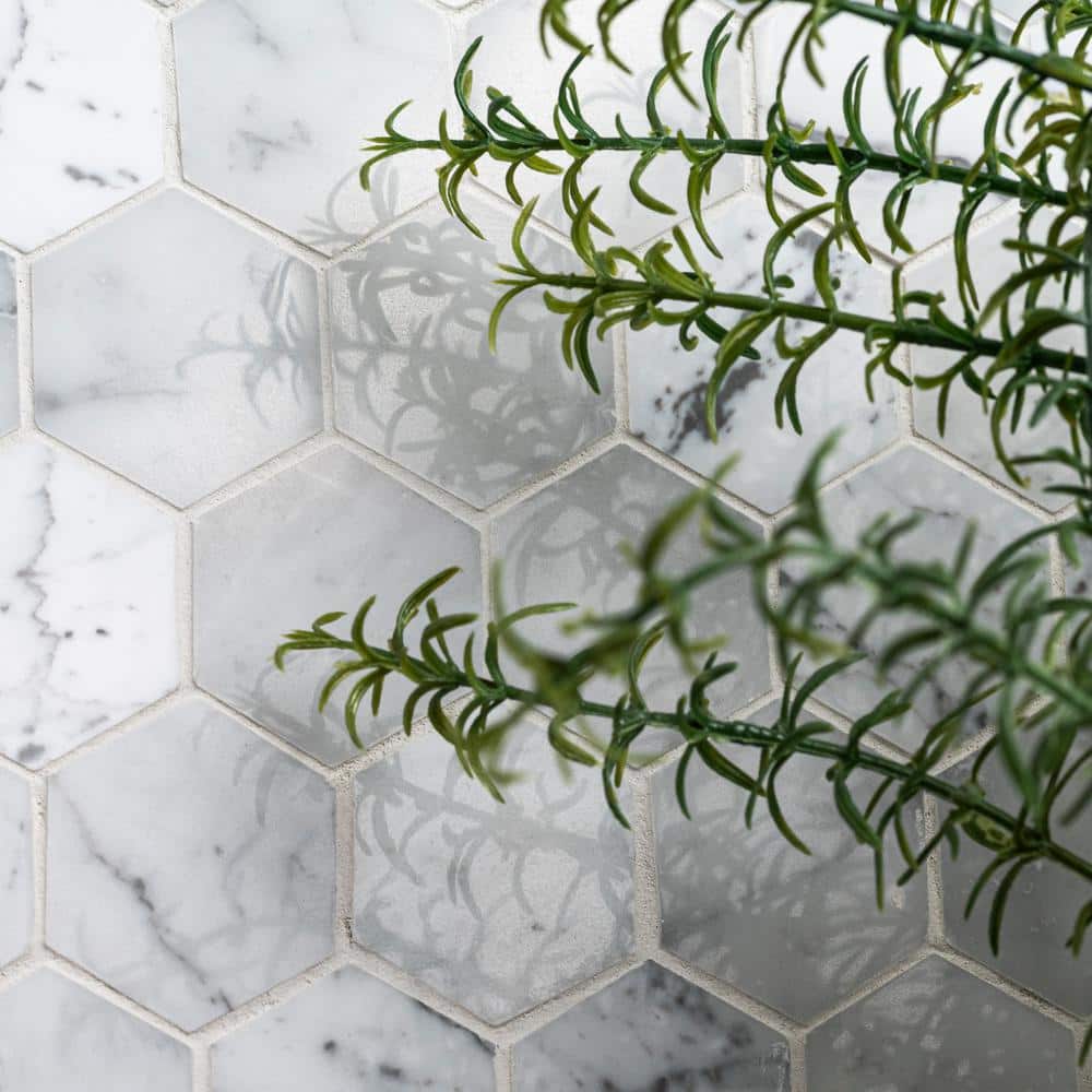 MSI Carrara White Hexagon 12 in. x 12 in. x 10 mm Polished Marble Mesh-Mounted Mosaic Floor and Wall Tile (10 sq. ft. / Case) - Image 5