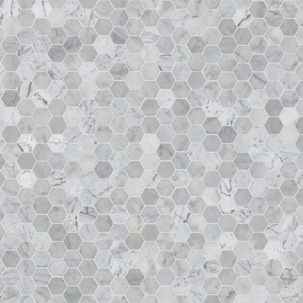 MSI Carrara White Hexagon 12 in. x 12 in. x 10 mm Polished Marble Mesh-Mounted Mosaic Floor and Wall Tile (10 sq. ft. / Case) - Image 7