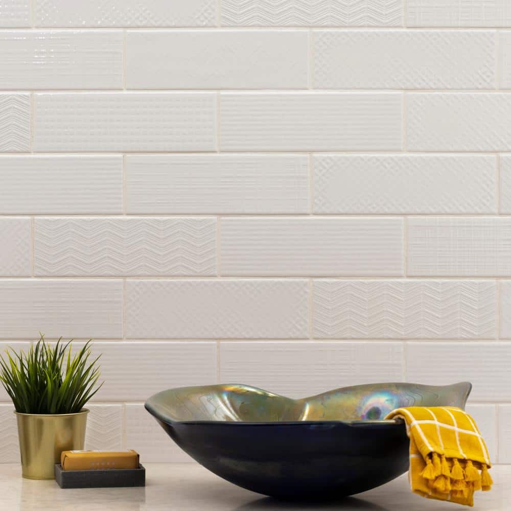 MSI Citylights Pure 3D Mix 12 in. x 4 in. Glossy Ceramic White Textured Subway Tile (9.9 sq. ft. / case) - Image 6