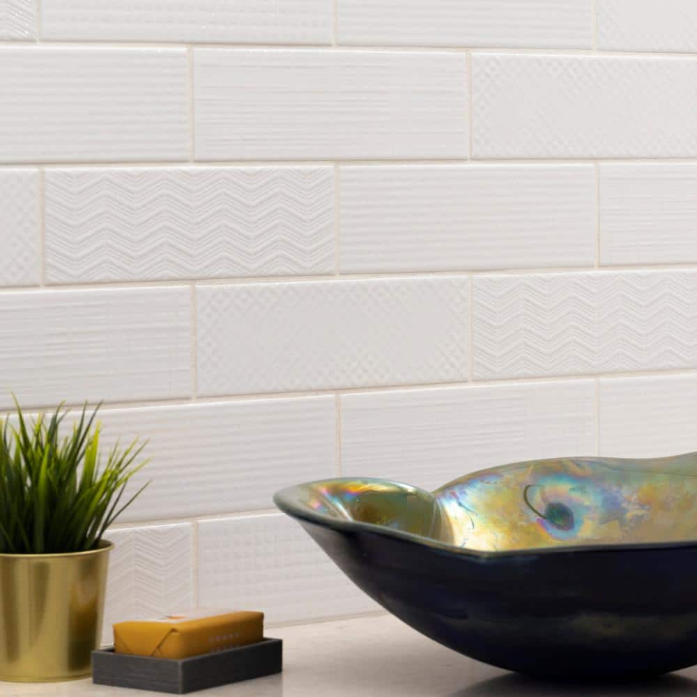 MSI Citylights Pure 3D Mix 12 in. x 4 in. Glossy Ceramic White Textured Subway Tile (9.9 sq. ft. / case) - Image 7