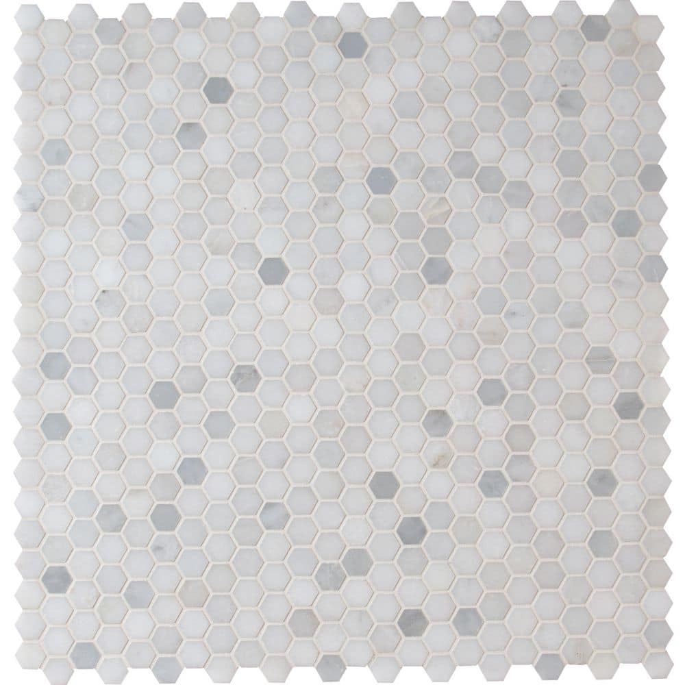 MSI Greecian White Mini Hexagon 11.61 in. x 11.81 in. x 10 mm Polished Marble Mesh-Mounted Mosaic Tile (0.95 sq. ft.) - Image 5