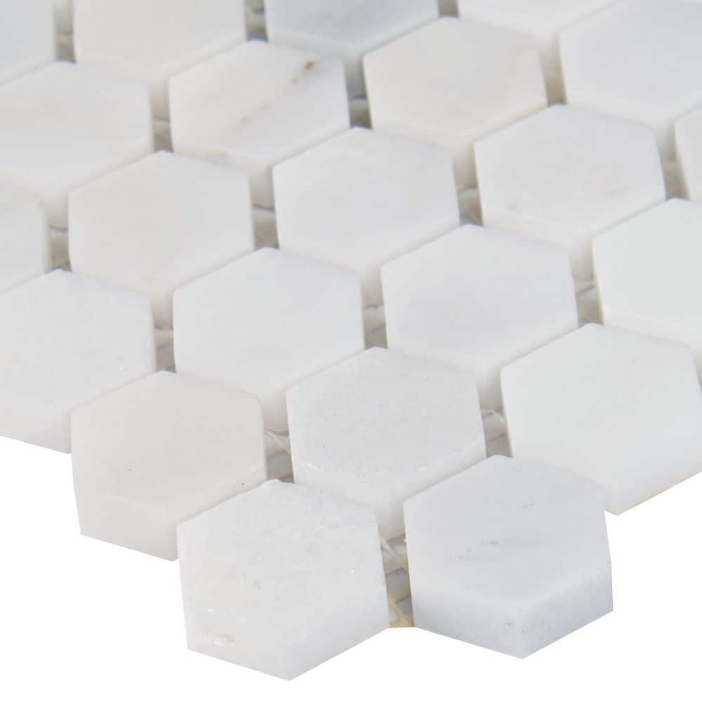 MSI Greecian White Mini Hexagon 11.61 in. x 11.81 in. x 10 mm Polished Marble Mesh-Mounted Mosaic Tile (0.95 sq. ft.) - Image 7