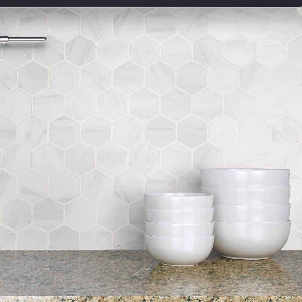 MSI Kolasus White Hexagon 12 in. x 12 in. x 10mm Matte Porcelain Mesh-Mounted Mosaic Tile (8 sq. ft. / case) - Image 6