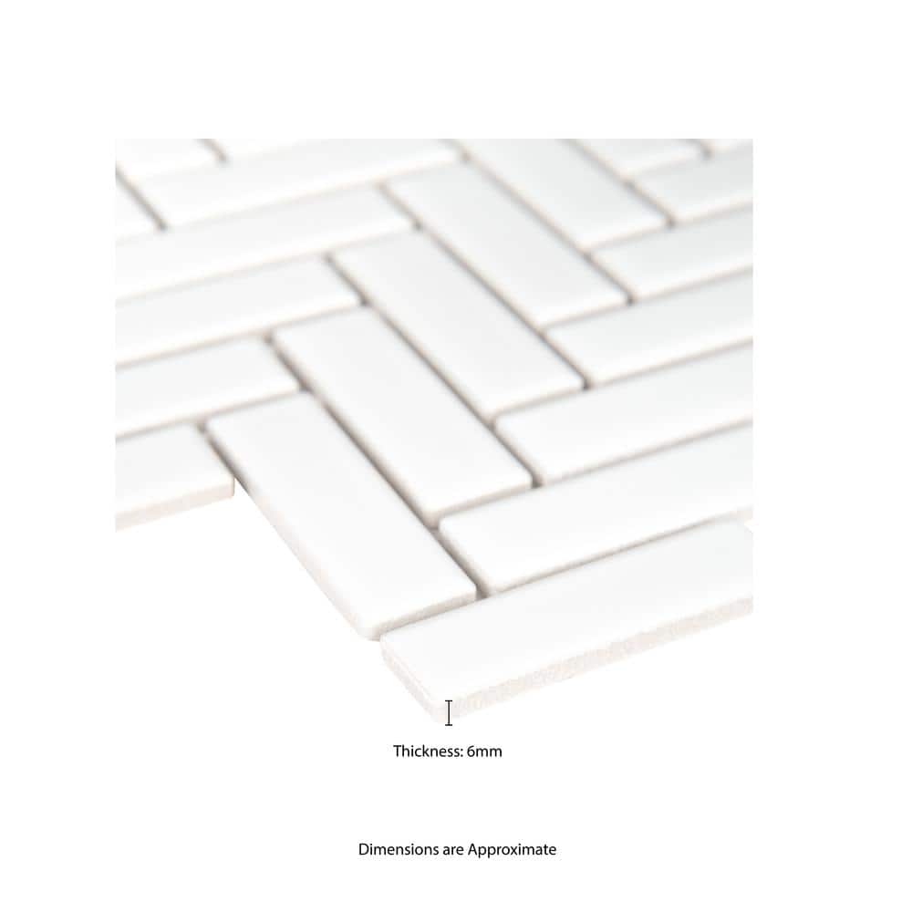 MSI Retro Bianco Herringbone 12.2 in. x 10.83 in. x 6mm Glossy Porcelain Mesh-Mounted Mosaic Tile (13.8 sq. ft. / case) - Image 6