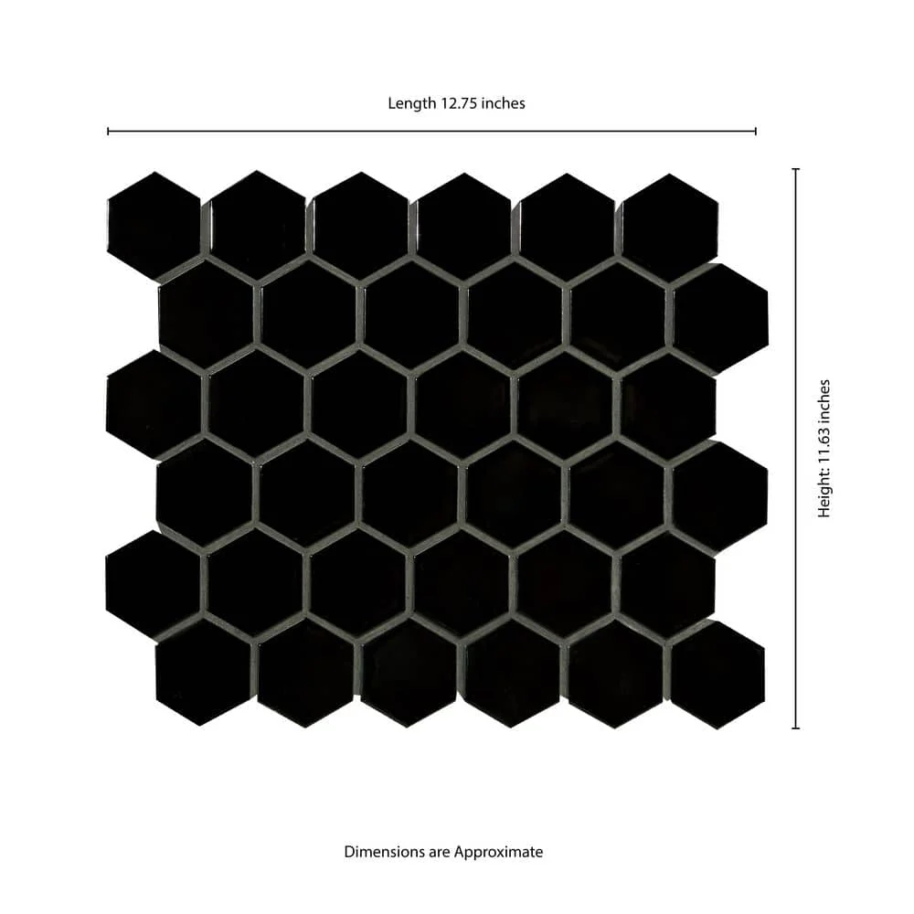 MSI Retro Black Hexagon 11.63 in. x 12.75 in. Matte Porcelain Floor and Wall Tile (14.4 sq. ft./Case) - Image 8