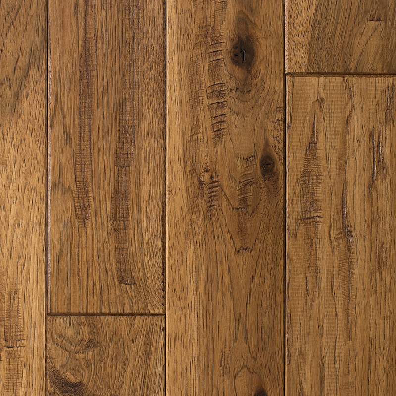 Mullican Chatelaine 5" Handscraped Solid Hickory Hardwood Flooring, Low Gloss, Saddle – 20 sq. ft. per Carton