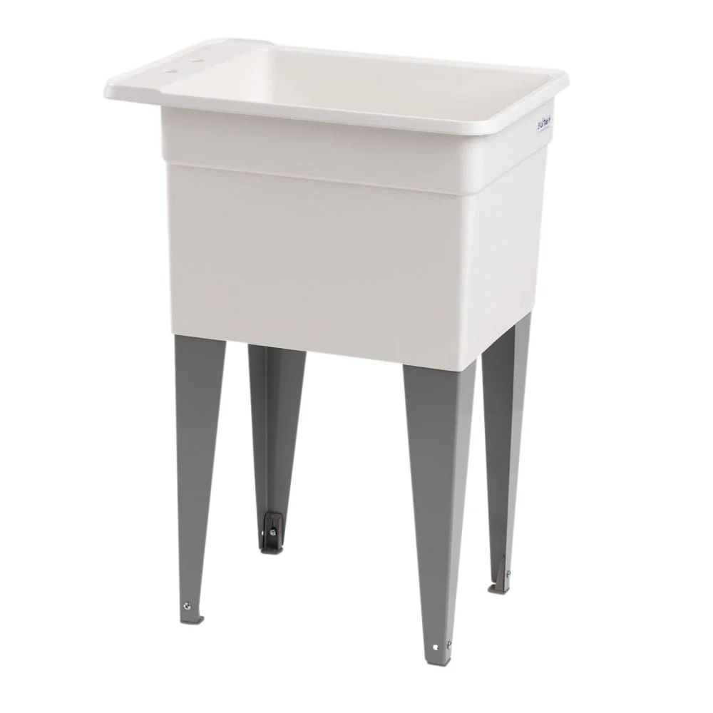Mustee Freestanding Utility Tub with Drain, 18x24 Inch, White/Gray - Image 3