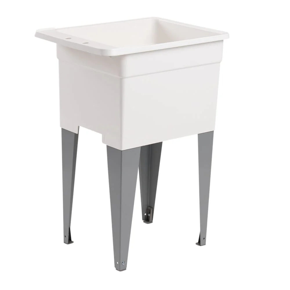 Mustee Freestanding Utility Tub with Drain, 18x24 Inch, White/Gray - Image 4