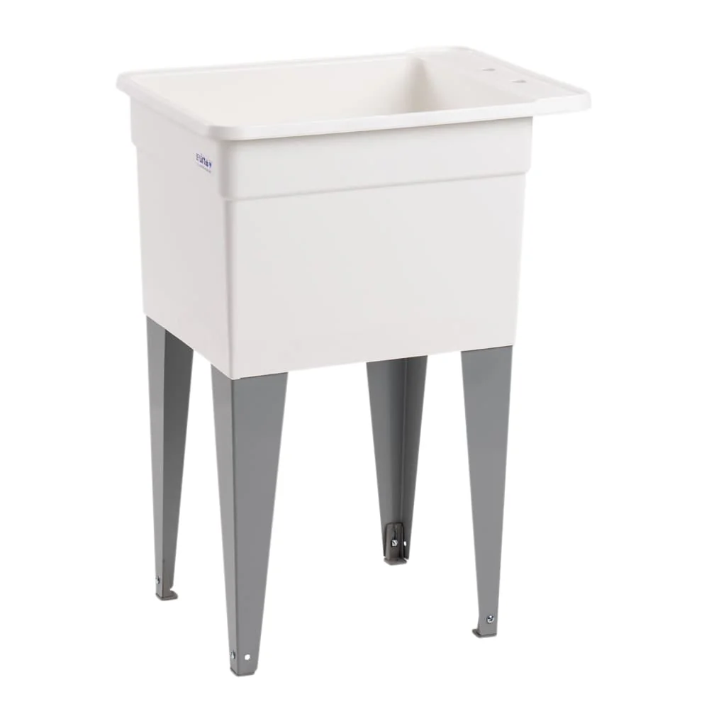 Mustee Freestanding Utility Tub with Drain, 18x24 Inch, White/Gray - Image 5