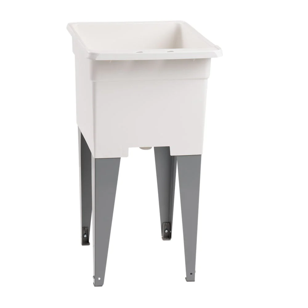 Mustee Freestanding Utility Tub with Drain, 18x24 Inch, White/Gray - Image 6