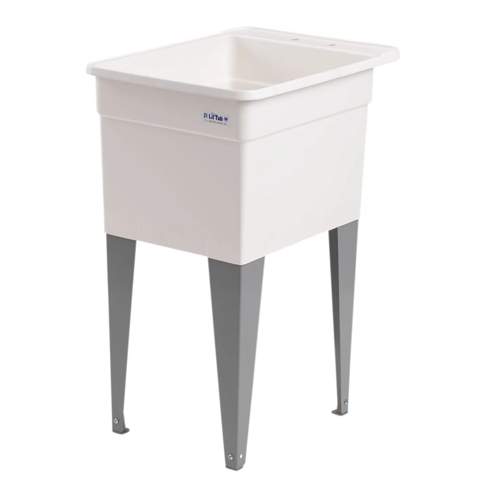 Mustee Freestanding Utility Tub with Drain, 18x24 Inch, White/Gray - Image 7