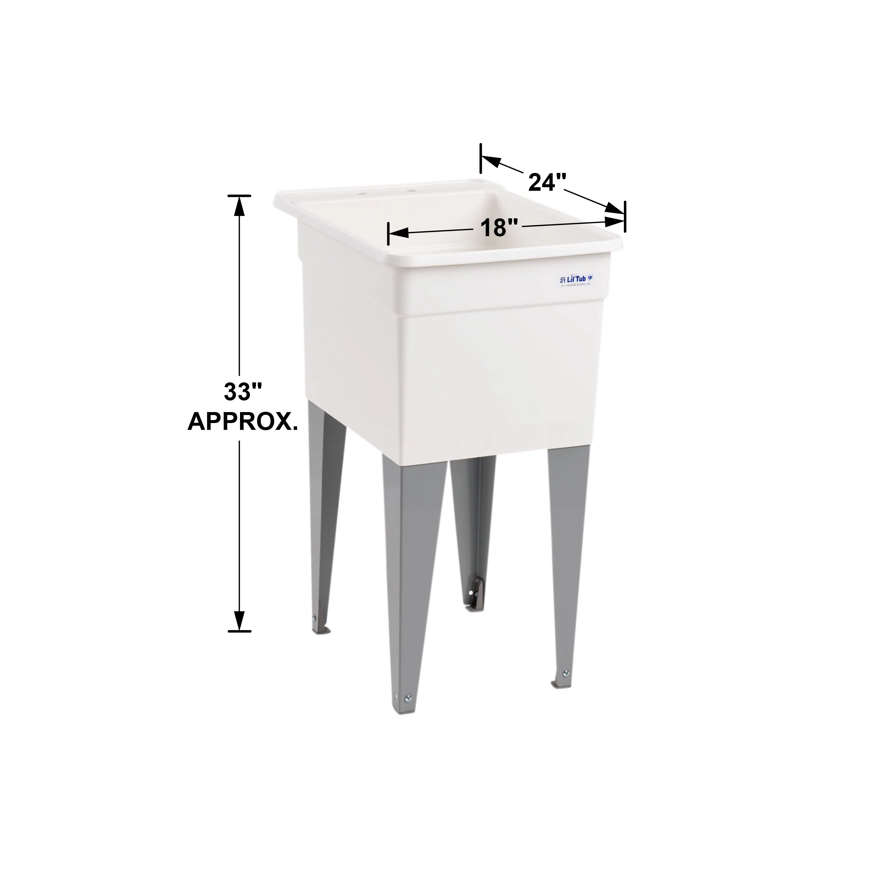 Mustee Freestanding Utility Tub with Drain, 18x24 Inch, White/Gray - Image 9