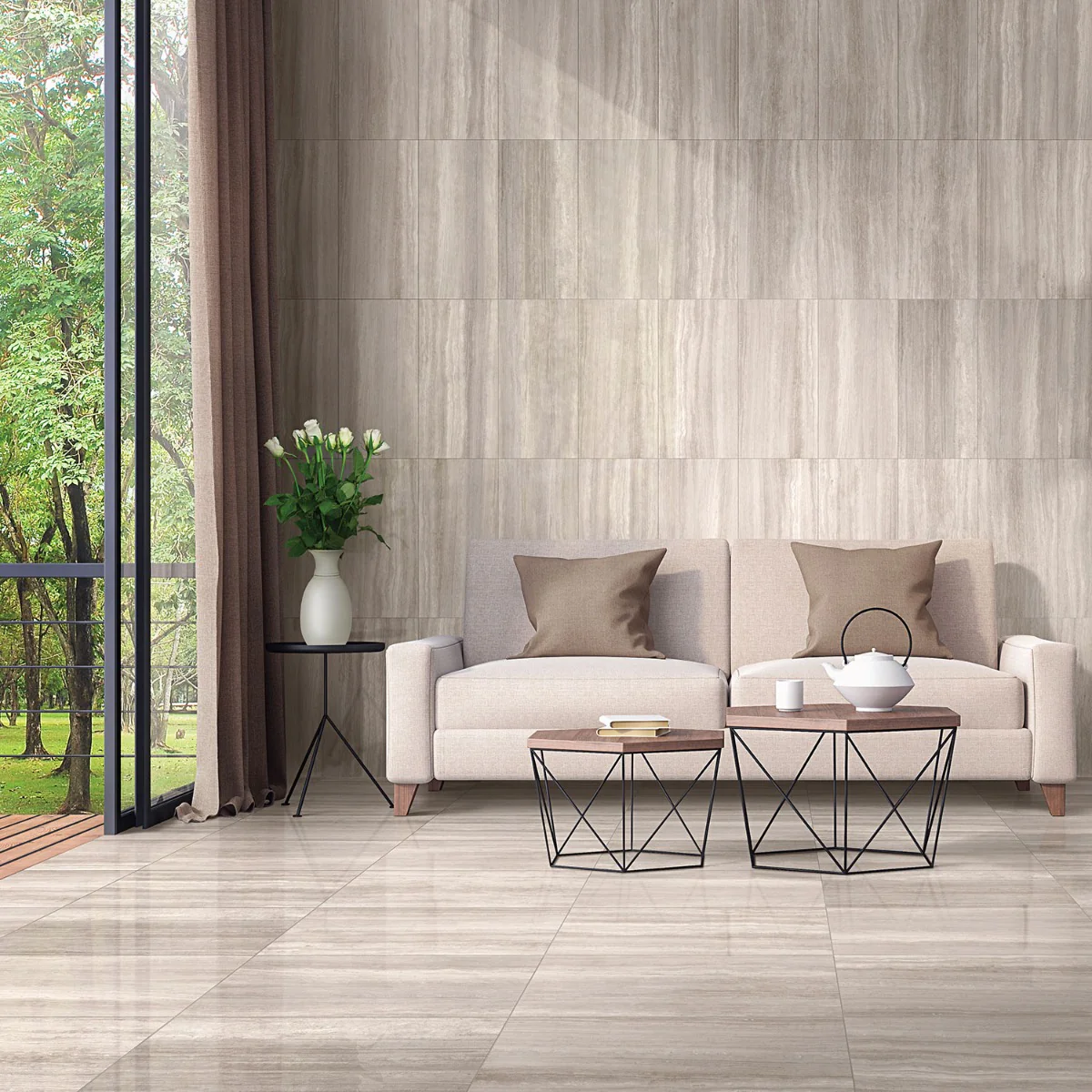 Nashville Taupe Beige 12x24 Polished Porcelain Tile - Travertine Look - Image 6