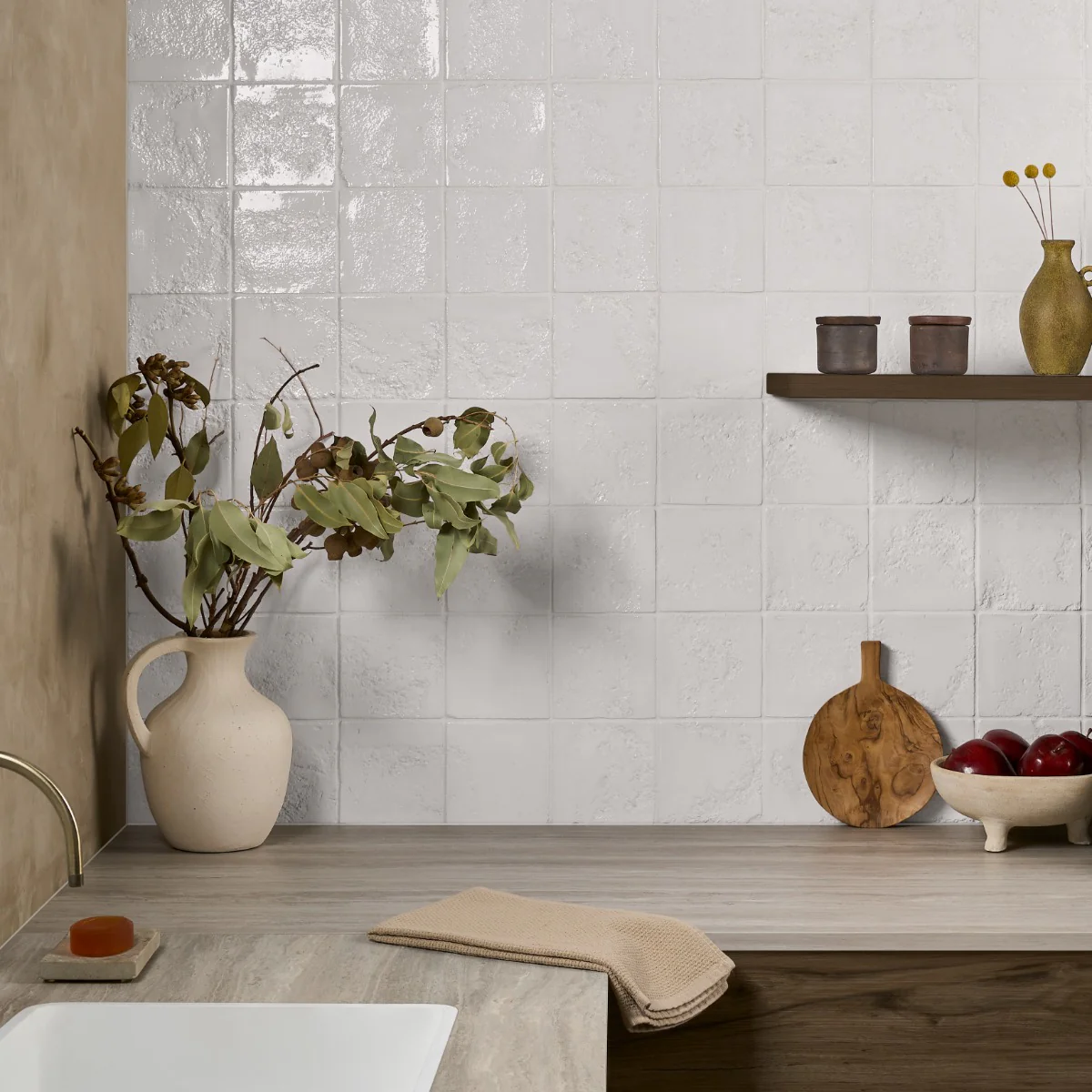 Navari White 5x5 Textured Glossy Ceramic Tile by Lux Tile