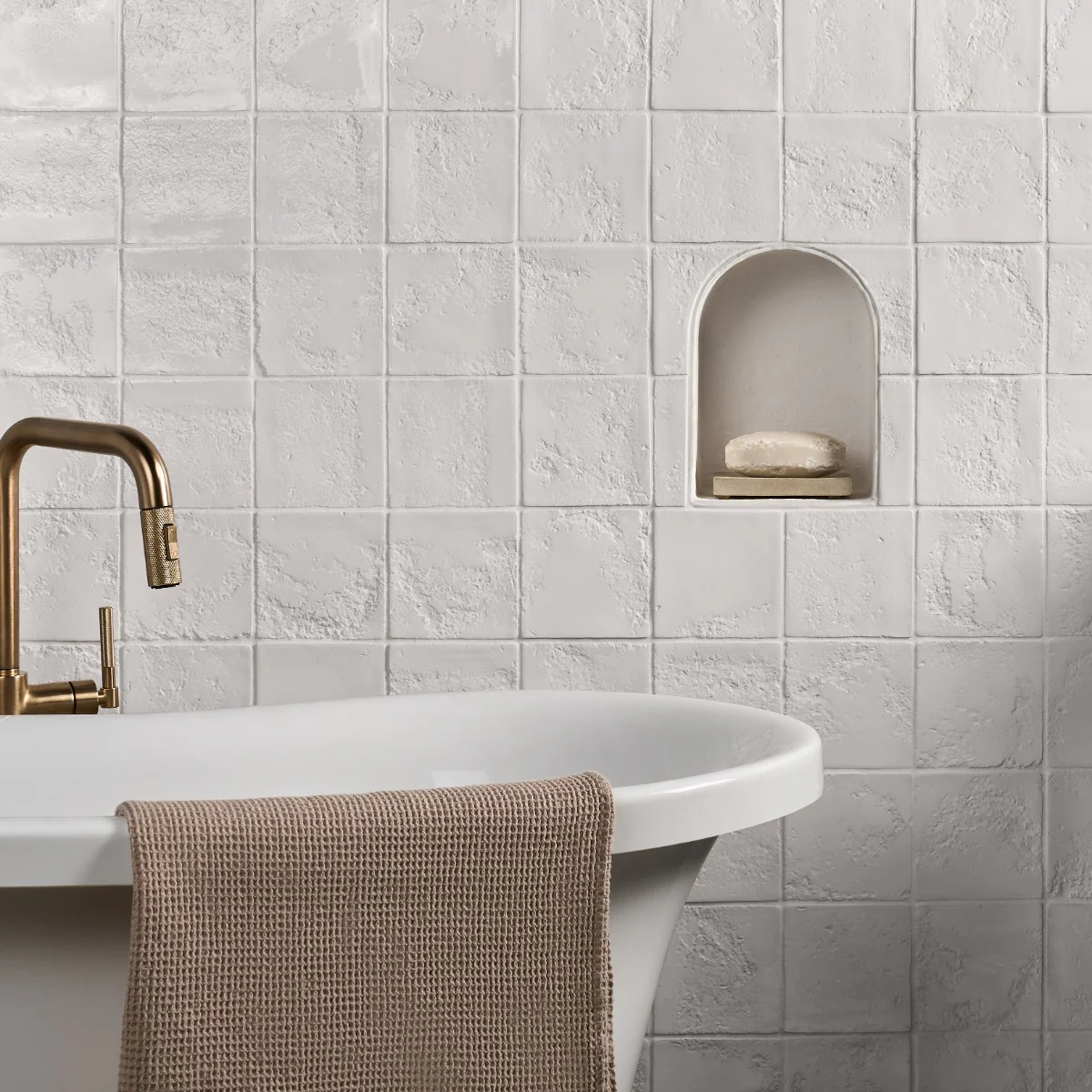Navari White 5x5 Textured Glossy Ceramic Tile by Lux Tile - Image 2