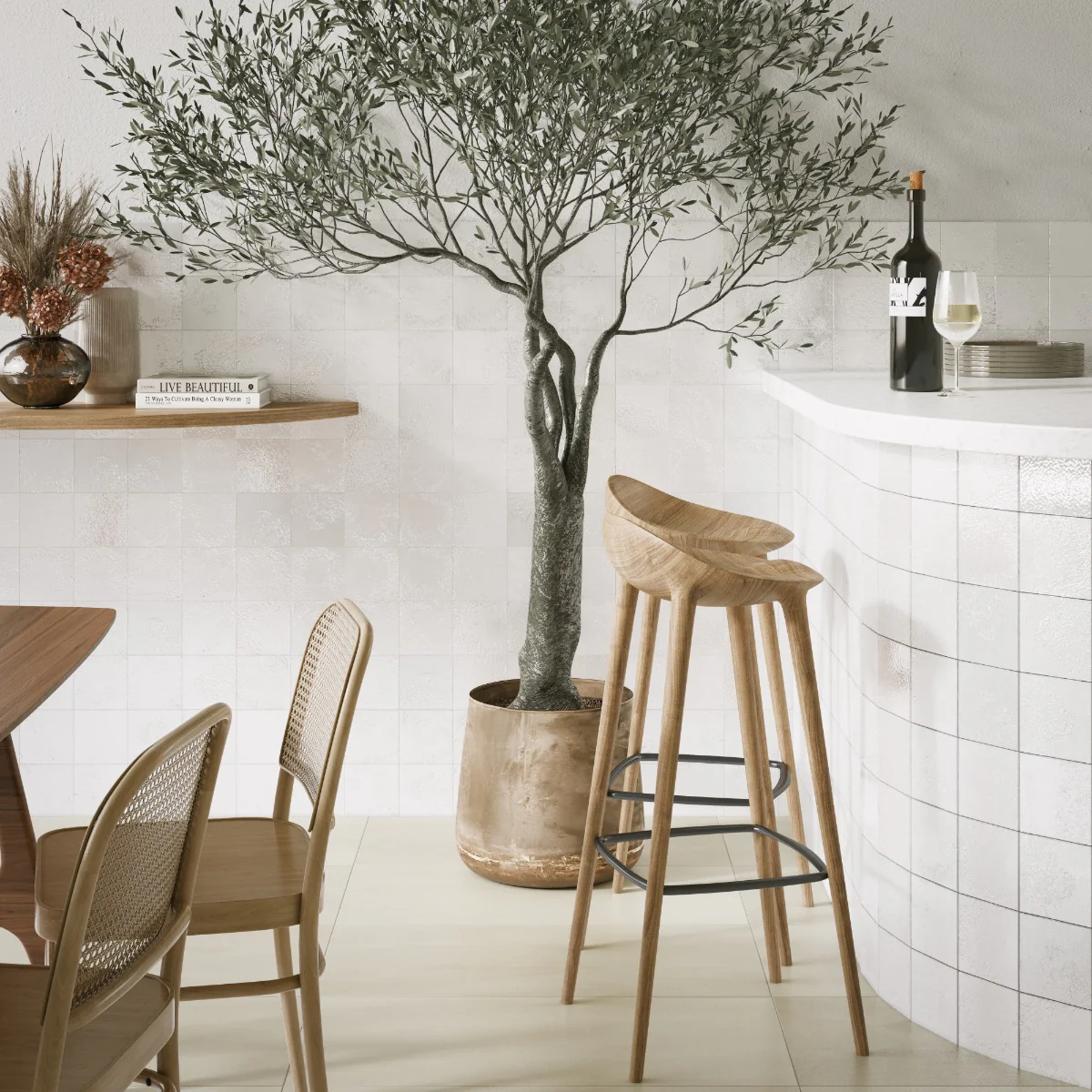 Navari White 5x5 Textured Glossy Ceramic Tile by Lux Tile - Image 5