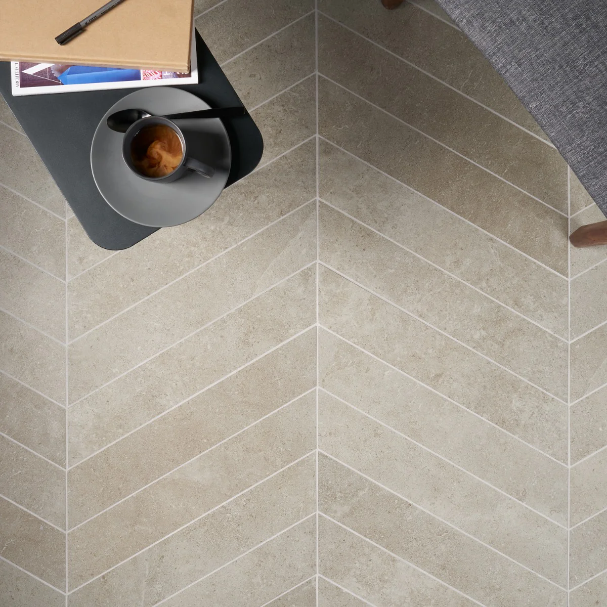 New Rock Tortora Beige 4x21 Chevron Matte Porcelain Tile - Lux Tile