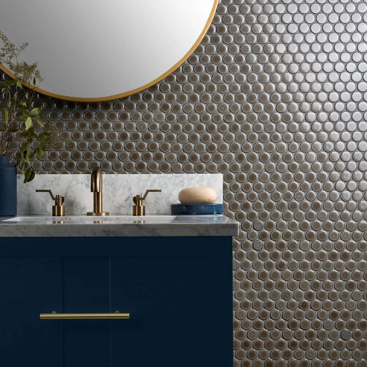 Nirvana Dark Gray Rimmed 1" Circle Polished Porcelain Mosaic Tile - Lux Tile - Image 2