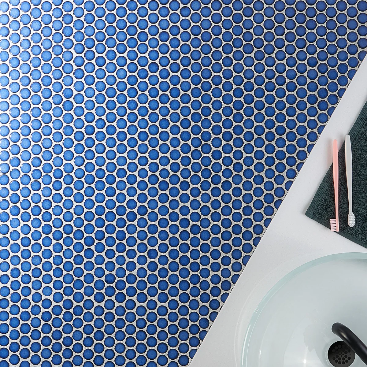 Nirvana Midnight Blue Penny Round Polished Porcelain Mosaic Tile - Image 5