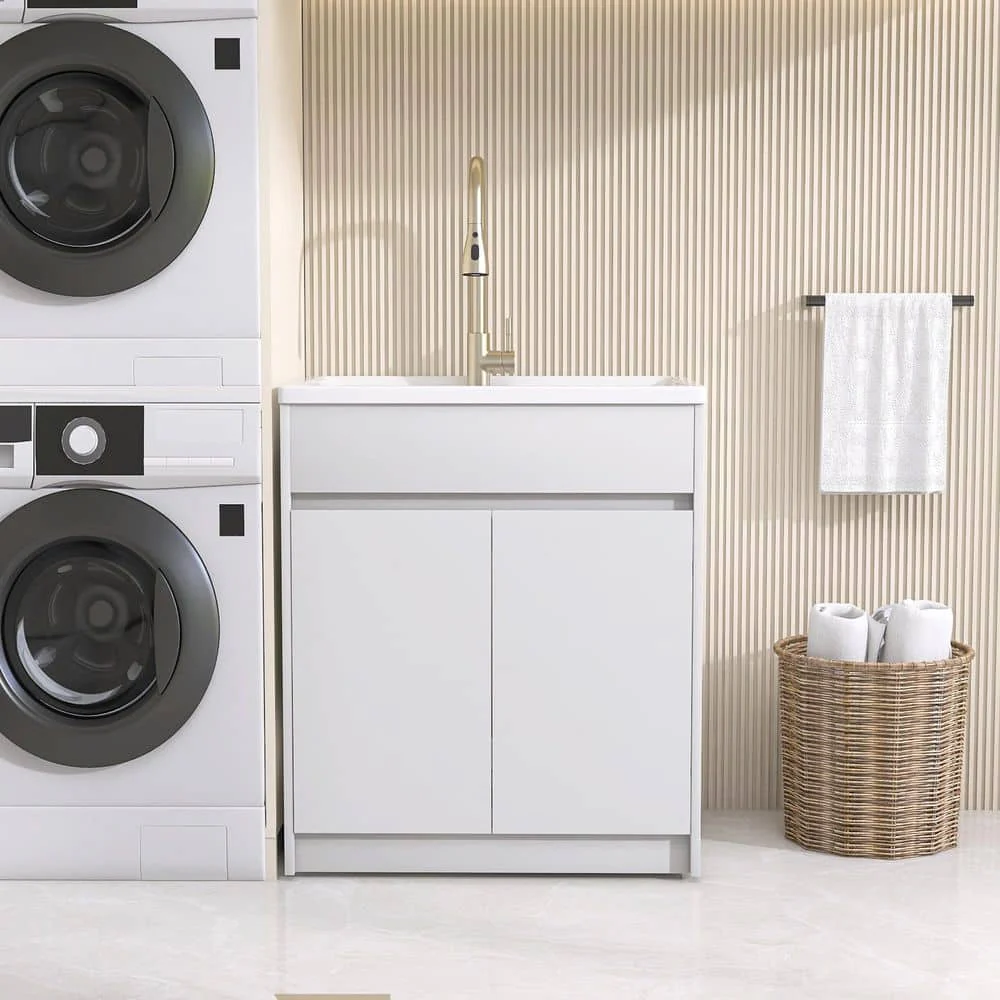 NTQ 30 in. Solid Surface Laundry/Utility Sink & Cabinet with Stainless Steel Faucet - Image 2