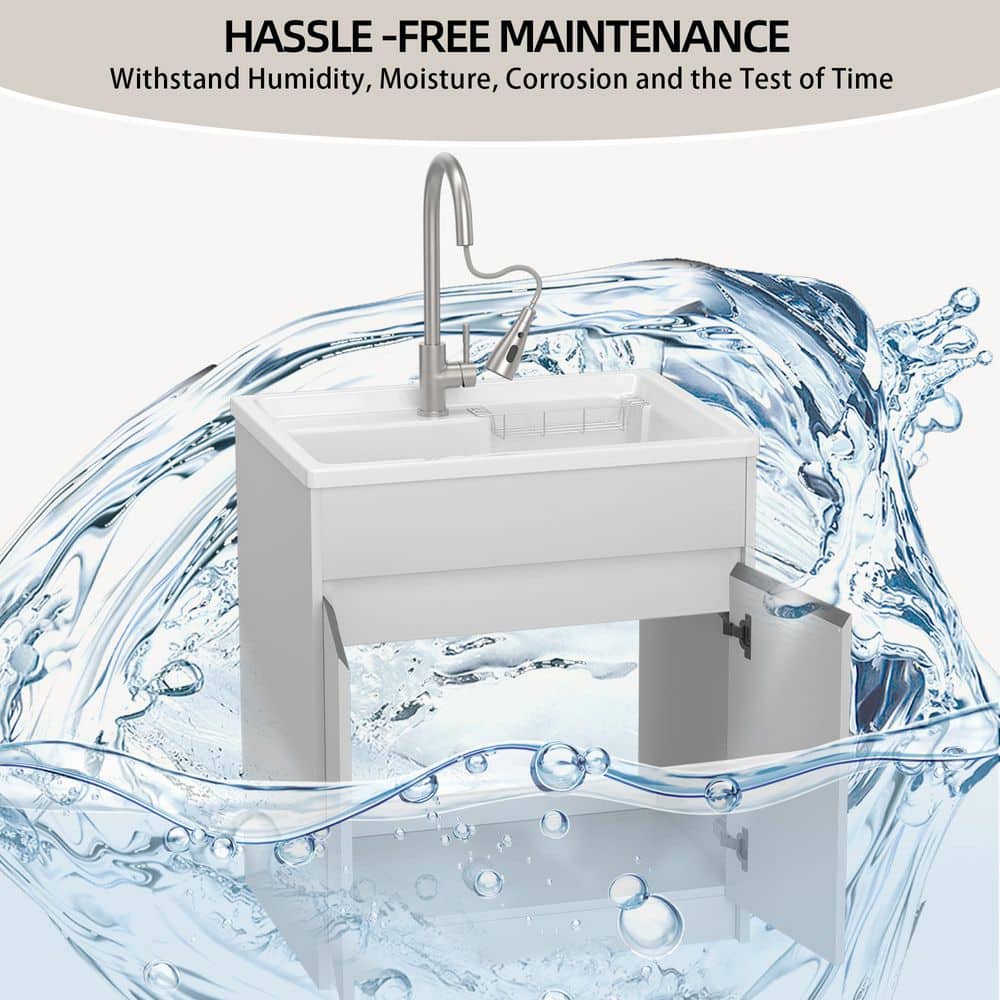 NTQ 30 in. Solid Surface Laundry/Utility Sink & Cabinet with Stainless Steel Faucet - Image 3