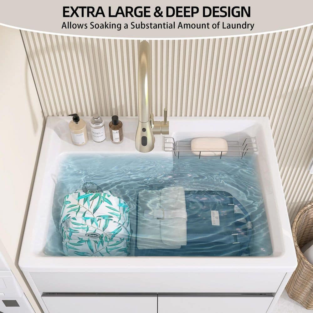 NTQ 30 in. Solid Surface Laundry/Utility Sink & Cabinet with Stainless Steel Faucet - Image 4
