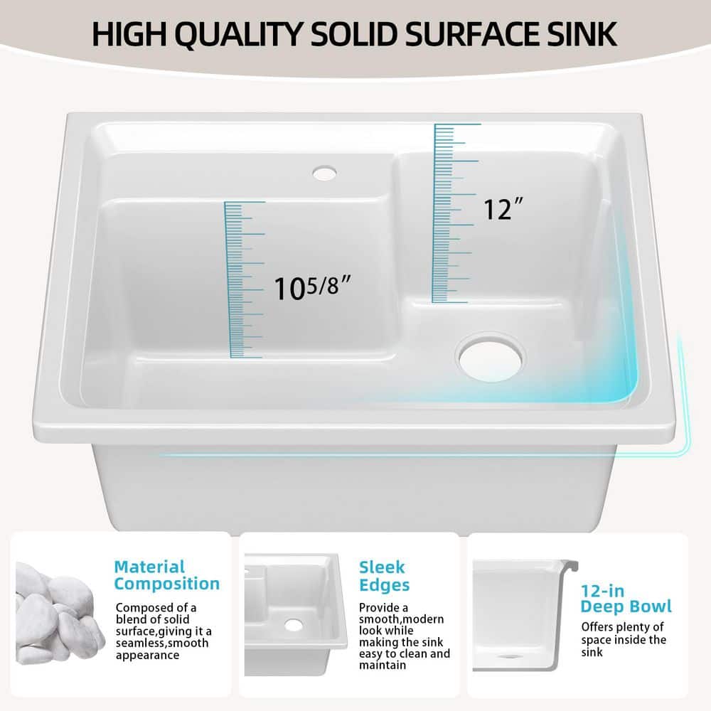 NTQ 30 in. Solid Surface Laundry/Utility Sink & Cabinet with Stainless Steel Faucet - Image 5