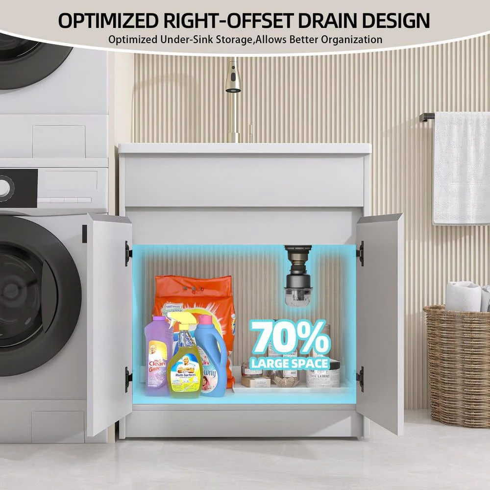 NTQ 30 in. Solid Surface Laundry/Utility Sink & Cabinet with Stainless Steel Faucet - Image 7