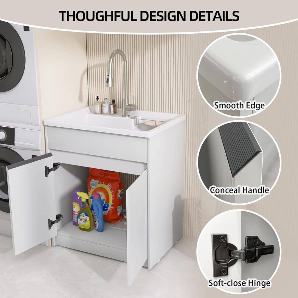 NTQ 30 in. Solid Surface Laundry/Utility Sink & Cabinet with Stainless Steel Faucet - Image 8