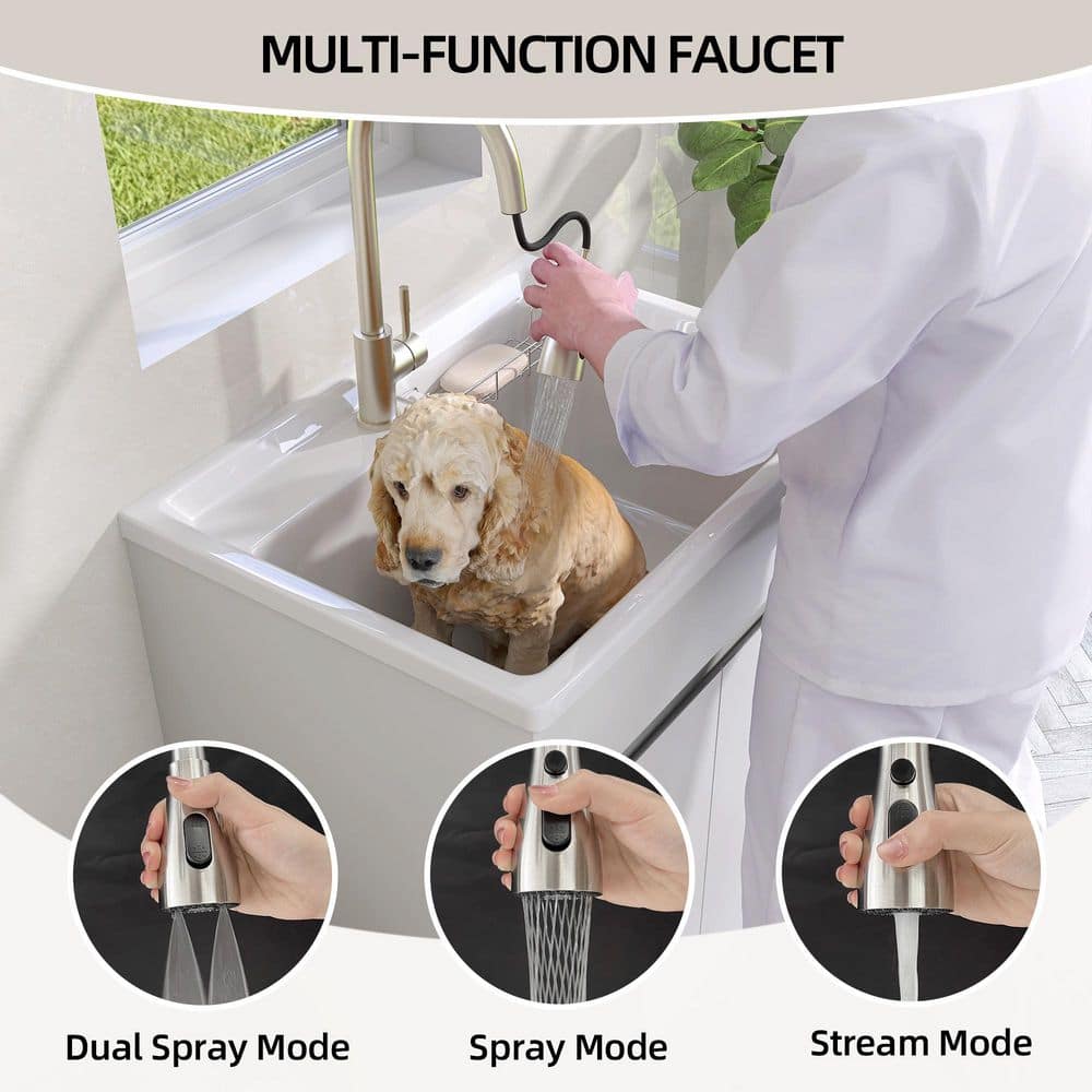 NTQ 30 in. Solid Surface Laundry/Utility Sink & Cabinet with Stainless Steel Faucet - Image 9