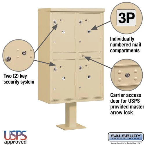 Outdoor Parcel Locker with 4 Compartments in Sandstone - USPS Approved - Image 2