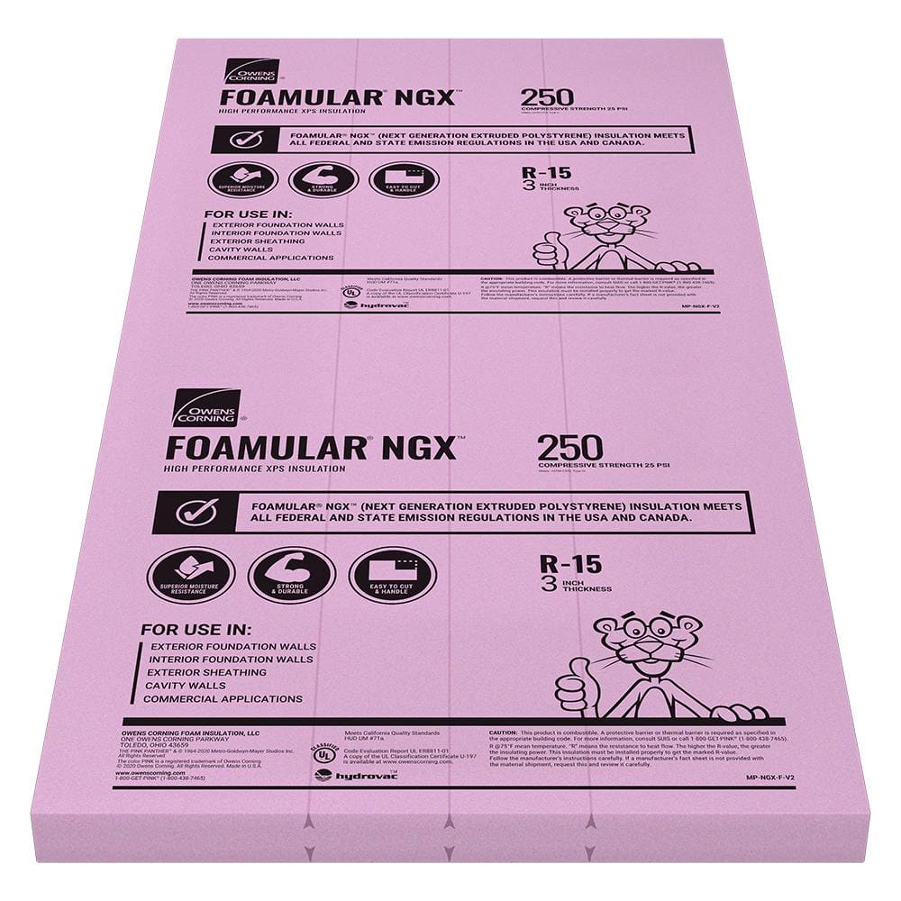Owens Corning FOAMULAR NGX 250 XPS Foam Board Insulation, R-15, 25 PSI, 3 in. x 4 ft. x 8 ft., Scored Square Edge