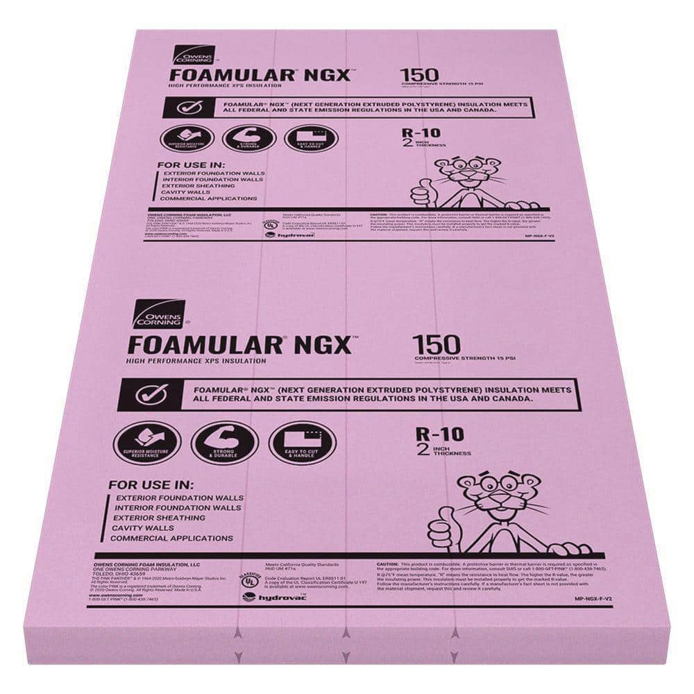 Owens Corning R-10 (15 PSI) FOAMULAR NGX Extruded Polystyrene Foam Board Insulation, 2 in. x 4 ft. x 8 ft., Square Edge