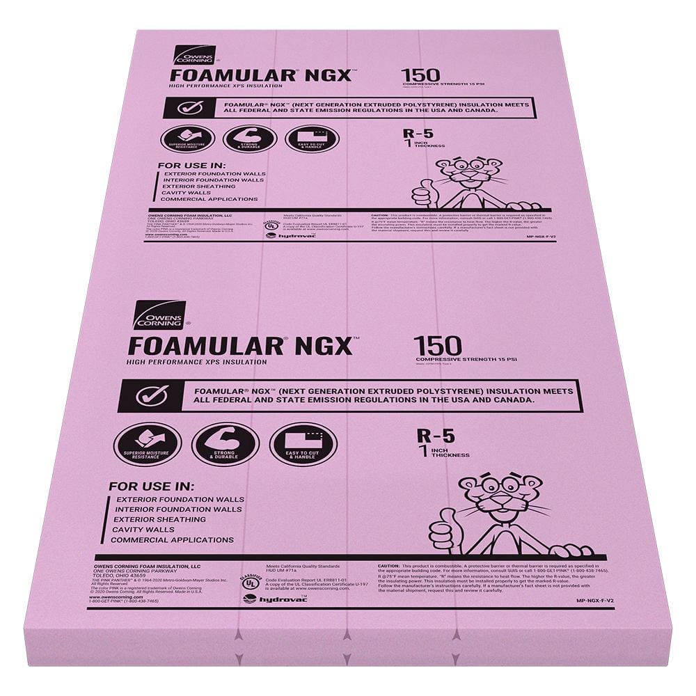 Owens Corning R-5 (15 PSI) FOAMULAR NGX 150 1 in. x 4 ft. x 8 ft. Extruded Polystyrene Foam Board Insulation, Square Edge