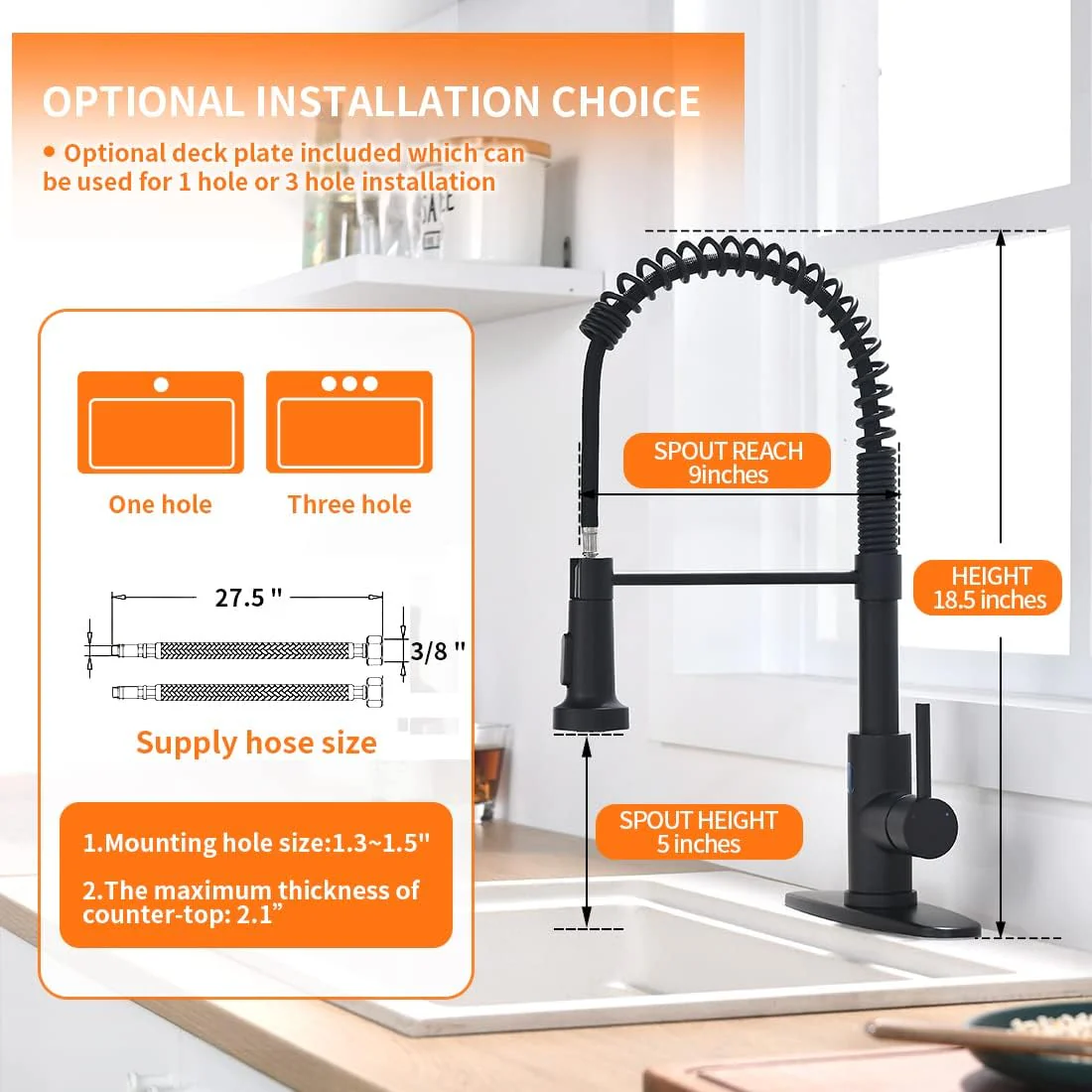 OWOFAN Black Kitchen Faucet with Pull Down Sprayer - Stainless Steel, Single Handle, Dual Function - Image 4