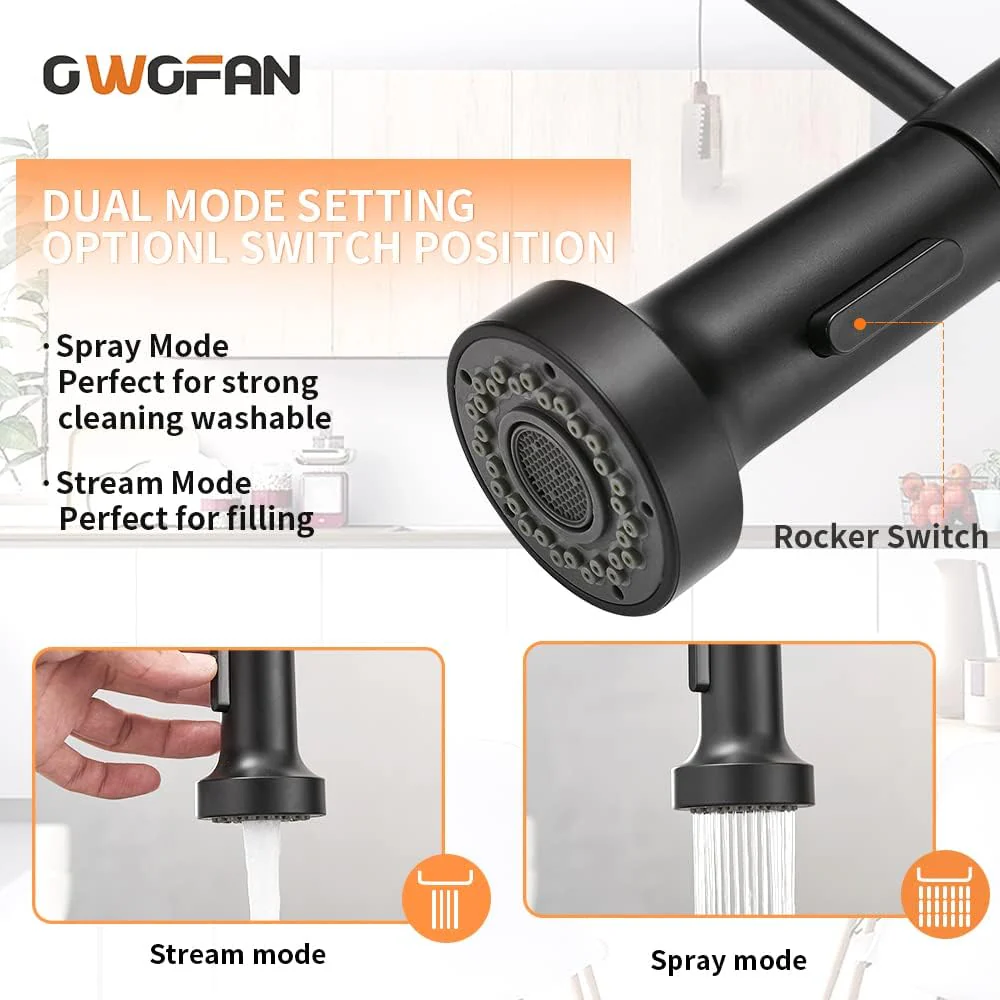 OWOFAN Black Kitchen Faucet with Pull Down Sprayer - Stainless Steel, Single Handle, Dual Function - Image 5