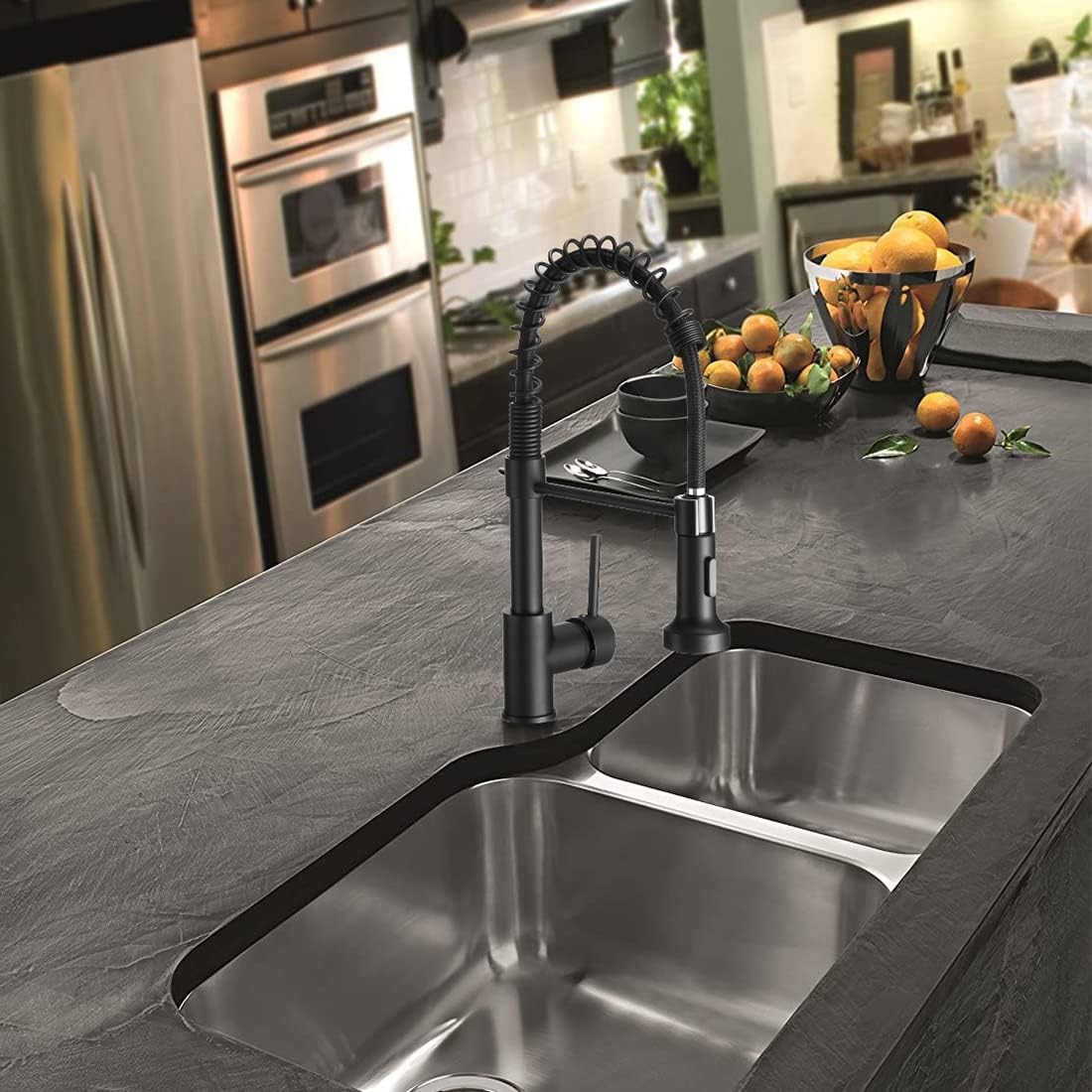 OWOFAN Black Kitchen Faucet with Pull Down Sprayer - Stainless Steel, Single Handle, Dual Function - Image 7