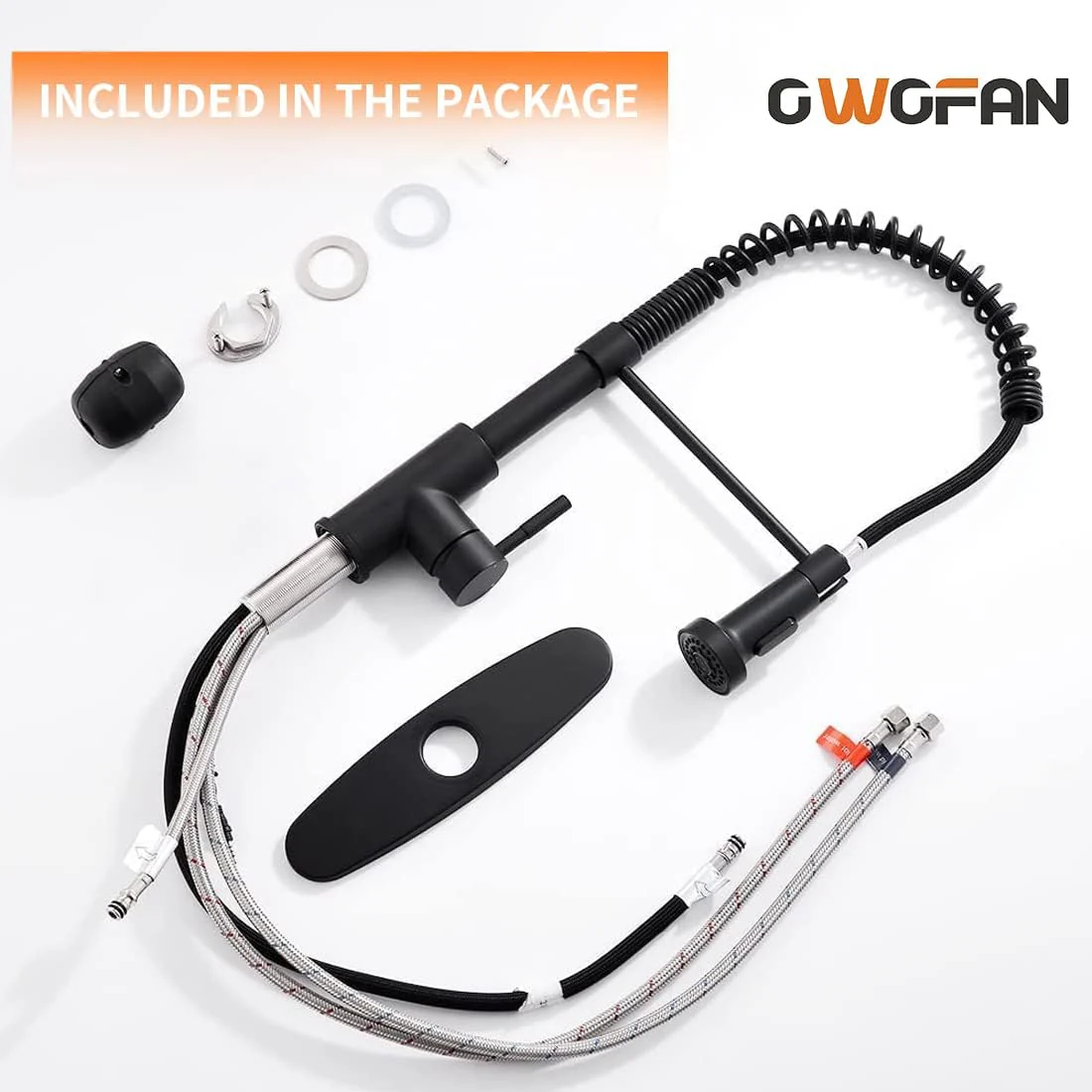 OWOFAN Black Kitchen Faucet with Pull Down Sprayer - Stainless Steel, Single Handle, Dual Function - Image 9