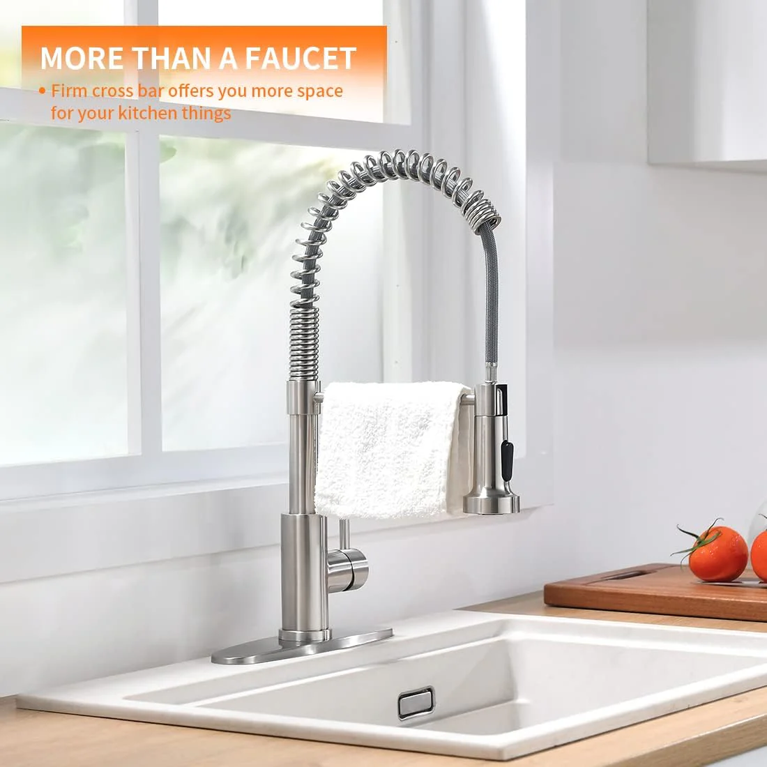 OWOFAN Pull Down Kitchen Faucet, Brushed Nickel Stainless Steel, Single Handle, Dual Function - Image 2