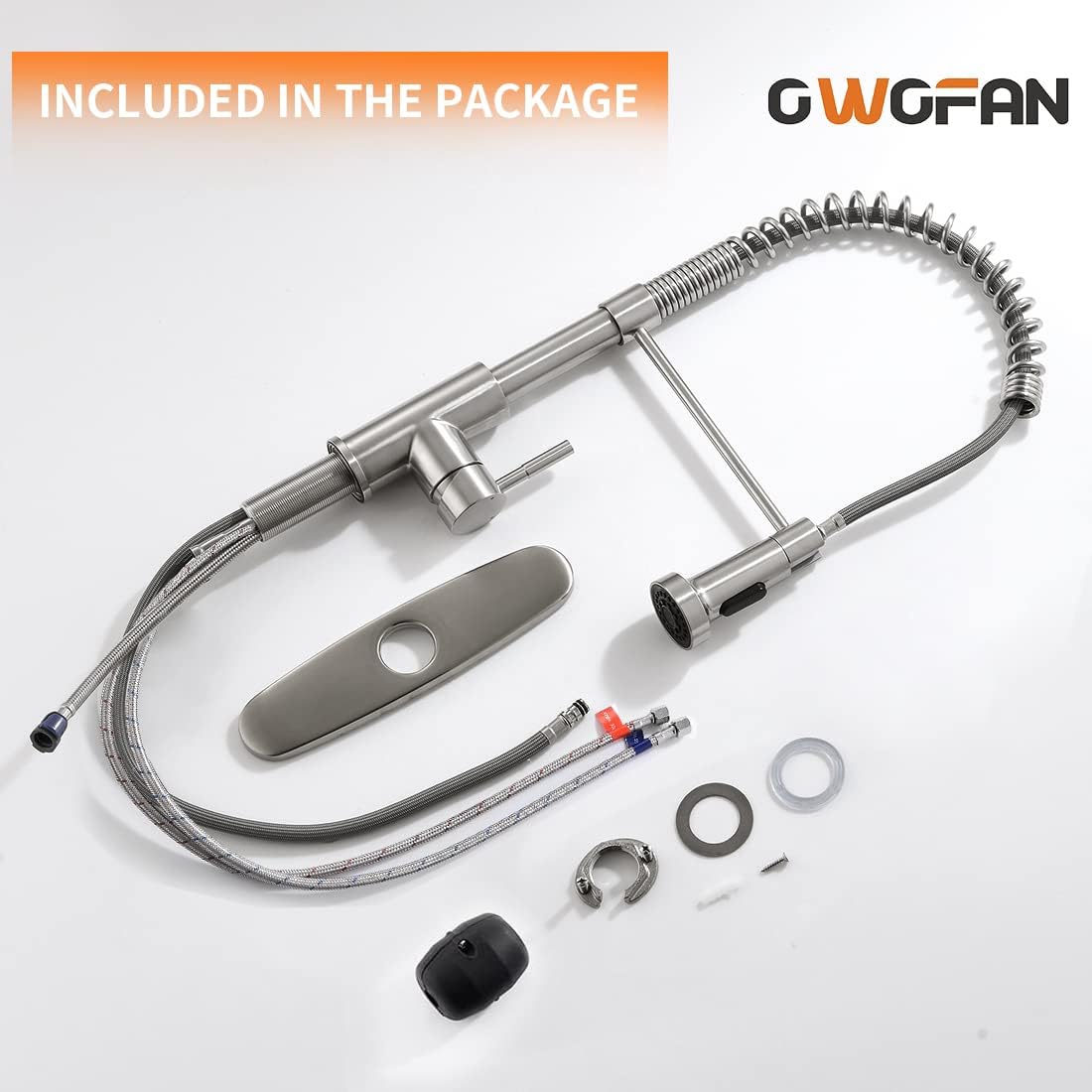 OWOFAN Pull Down Kitchen Faucet, Brushed Nickel Stainless Steel, Single Handle, Dual Function - Image 6