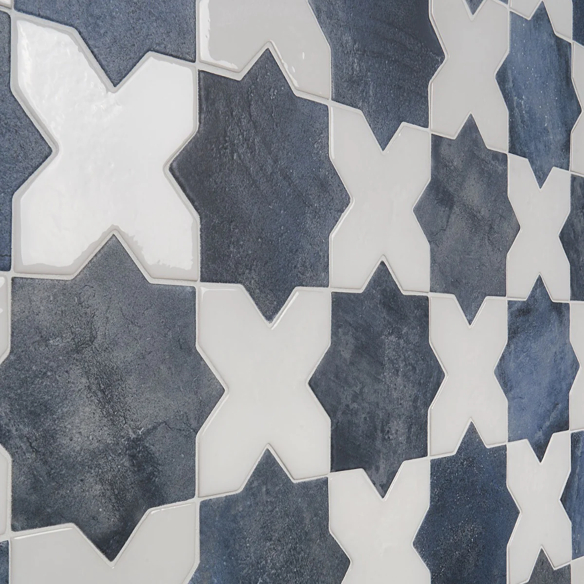 Parma Denim Blue Matte Star and White Polished Cross 6" Terracotta Look Porcelain Tile - Image 6