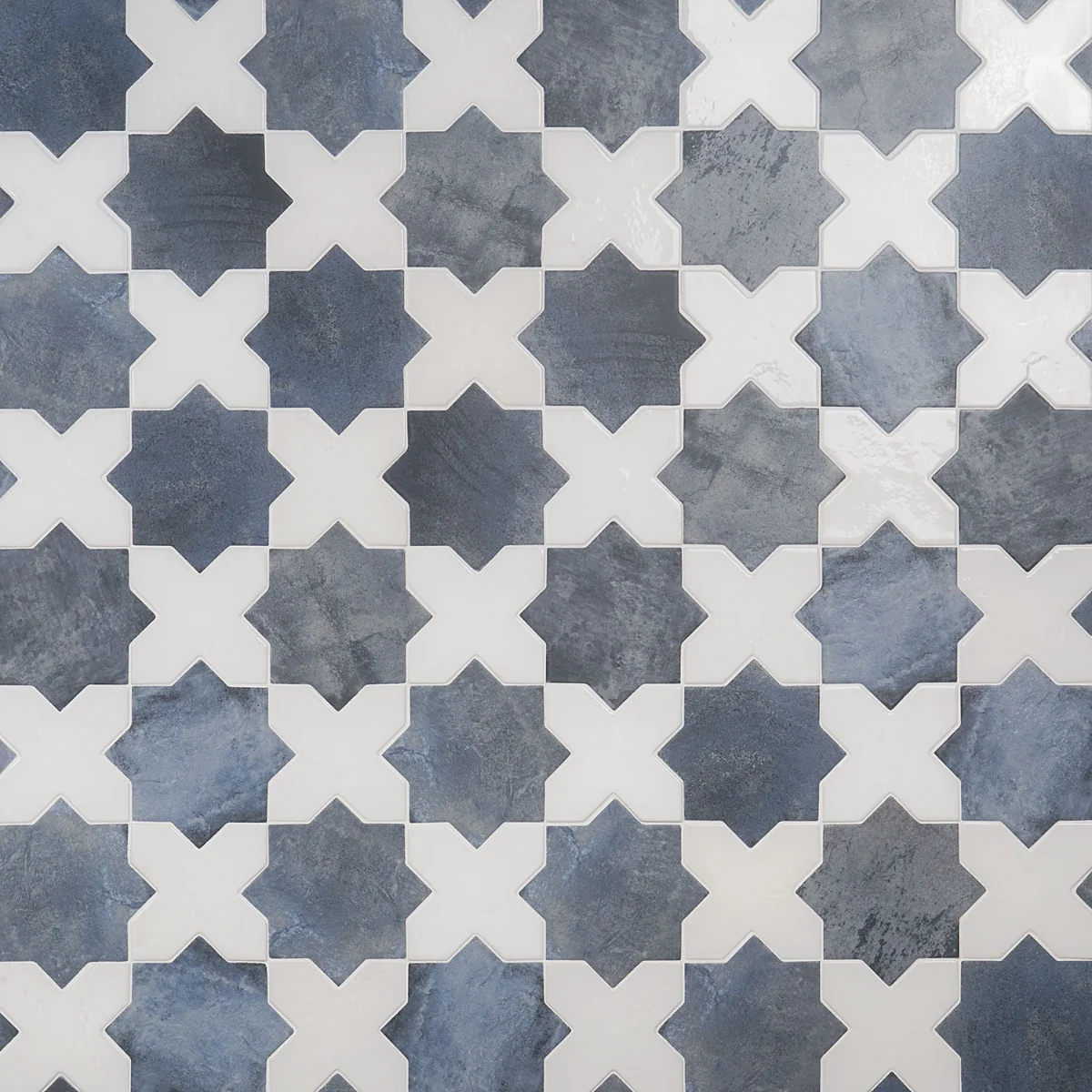 Parma Denim Blue Matte Star and White Polished Cross 6" Terracotta Look Porcelain Tile - Image 8