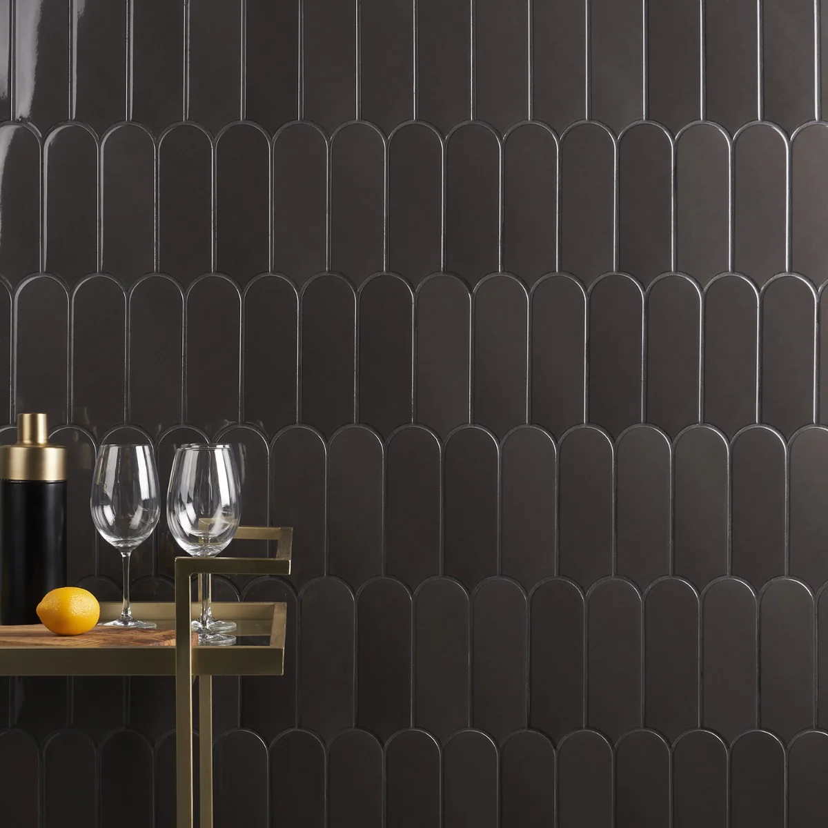 Parry Charcoal 3x8 Fishscale Glossy Ceramic Wall Tile by Lux Tile - Image 4